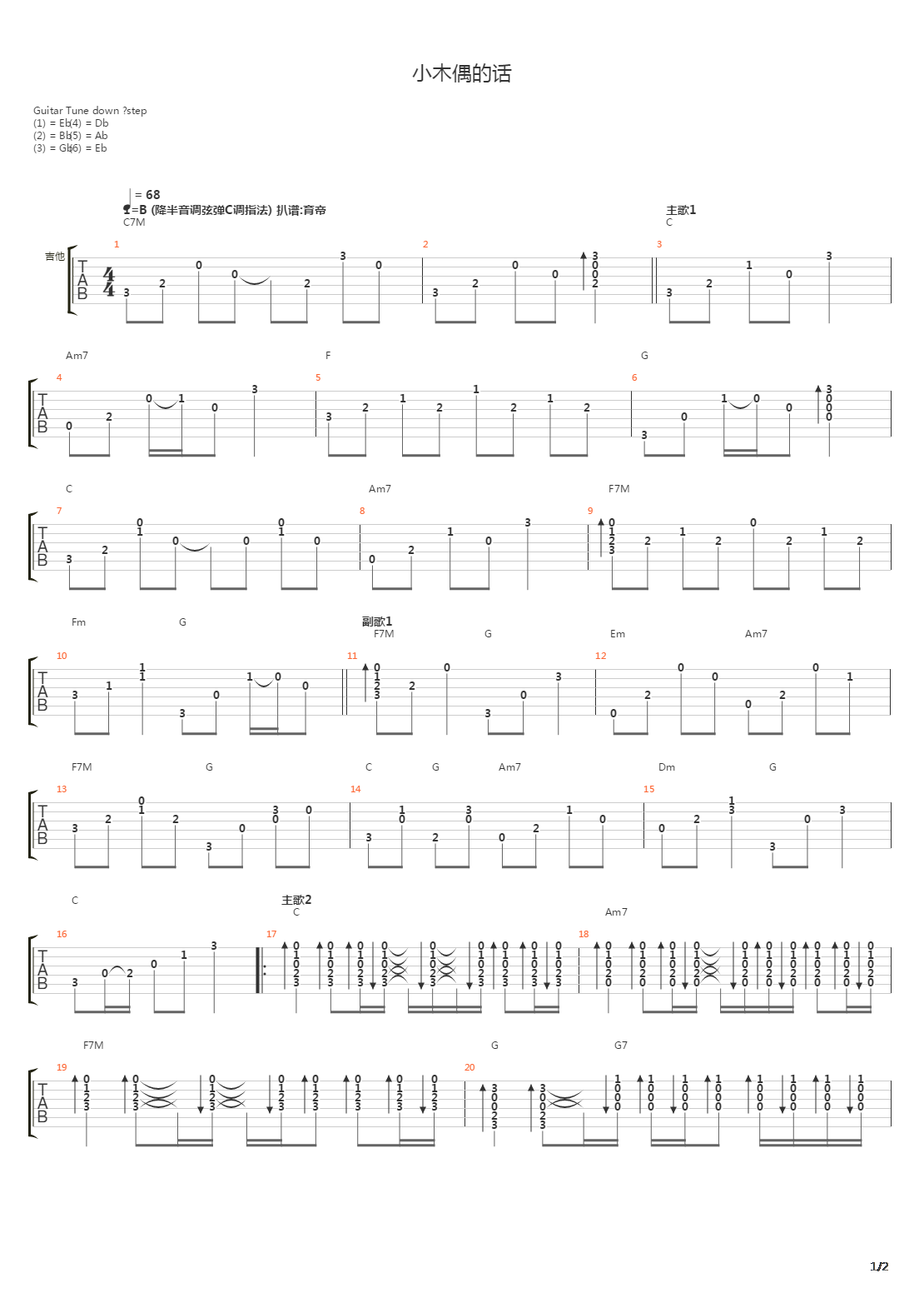 小木偶的话(《爱·回家》片尾曲)吉他谱