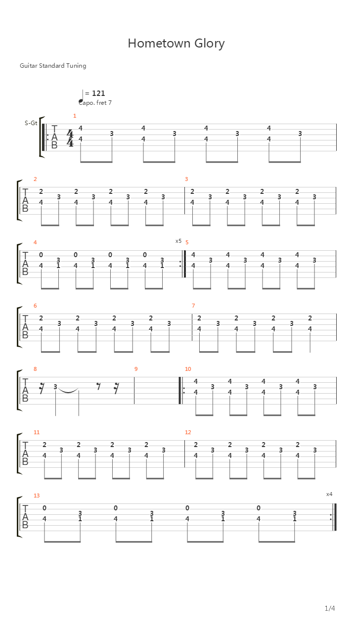 Hometown Glory吉他谱