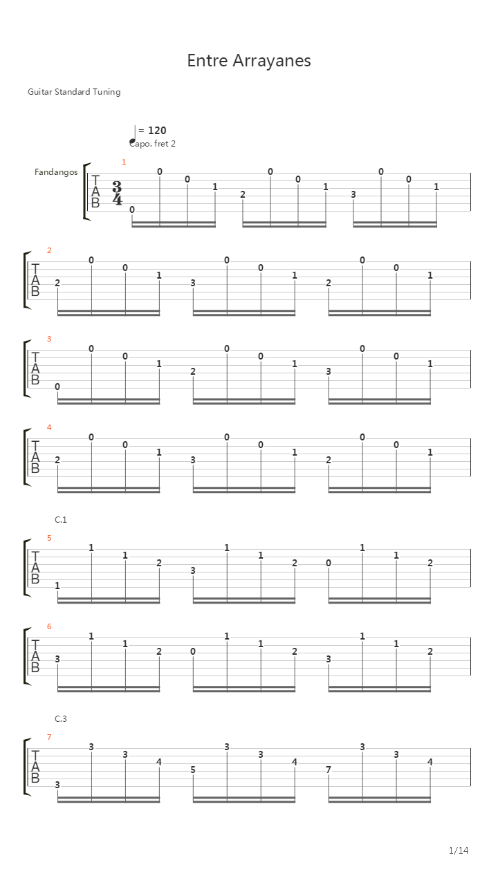 Entre Arrayanes吉他谱