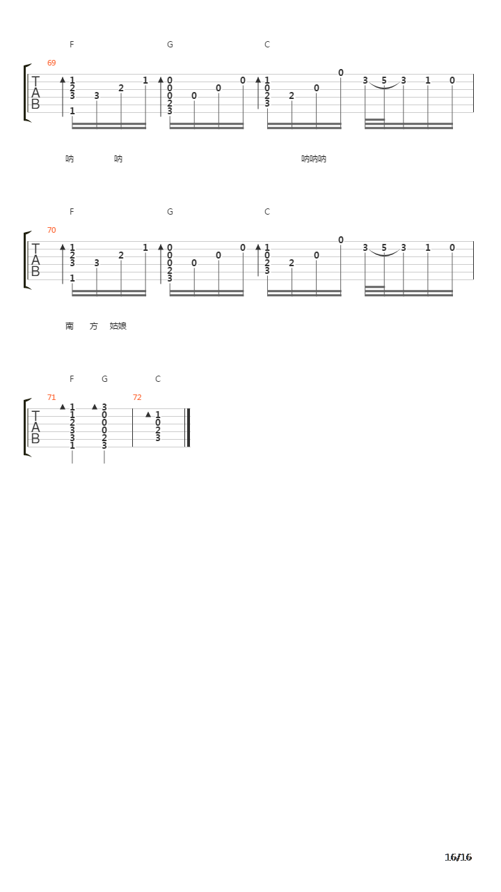 南方姑娘吉他谱