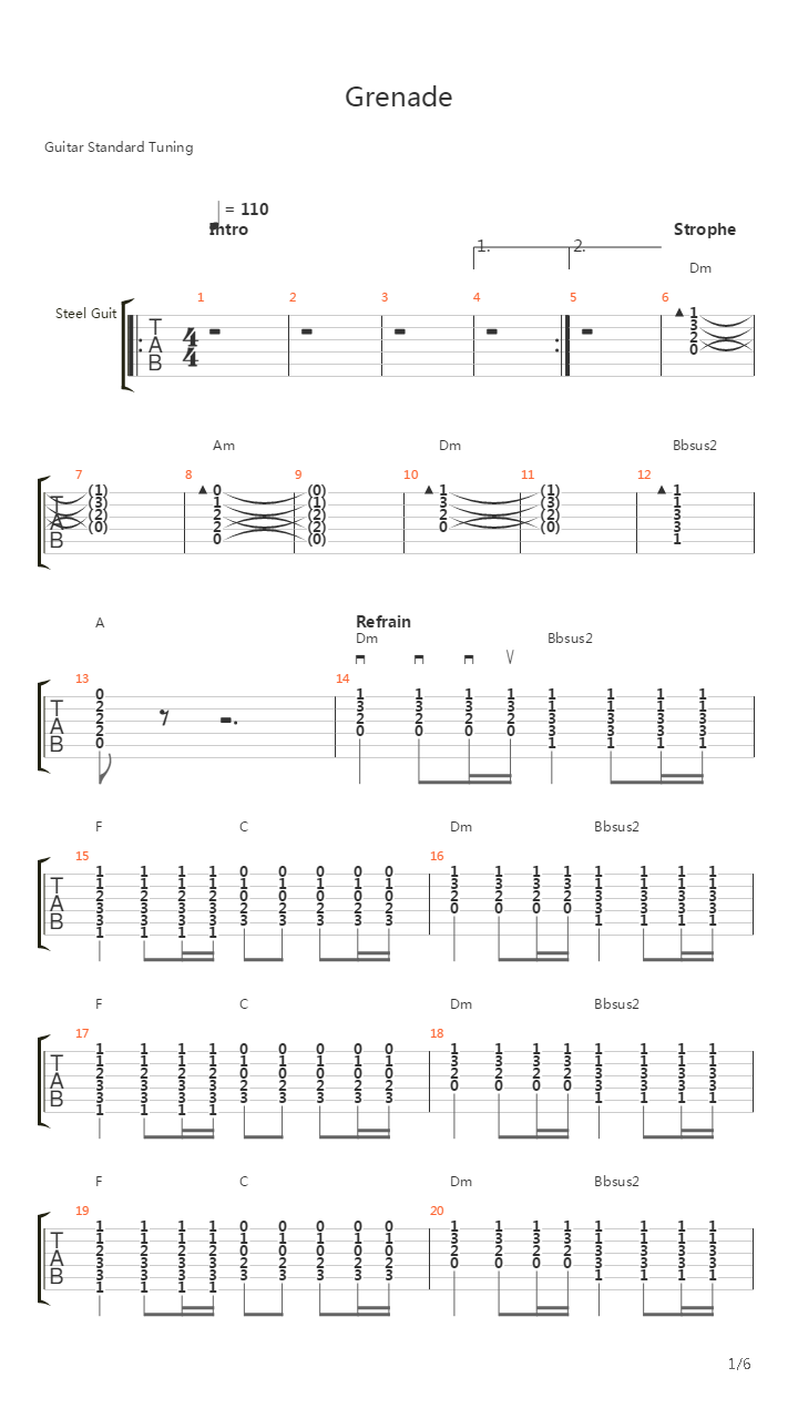 Grenade吉他谱