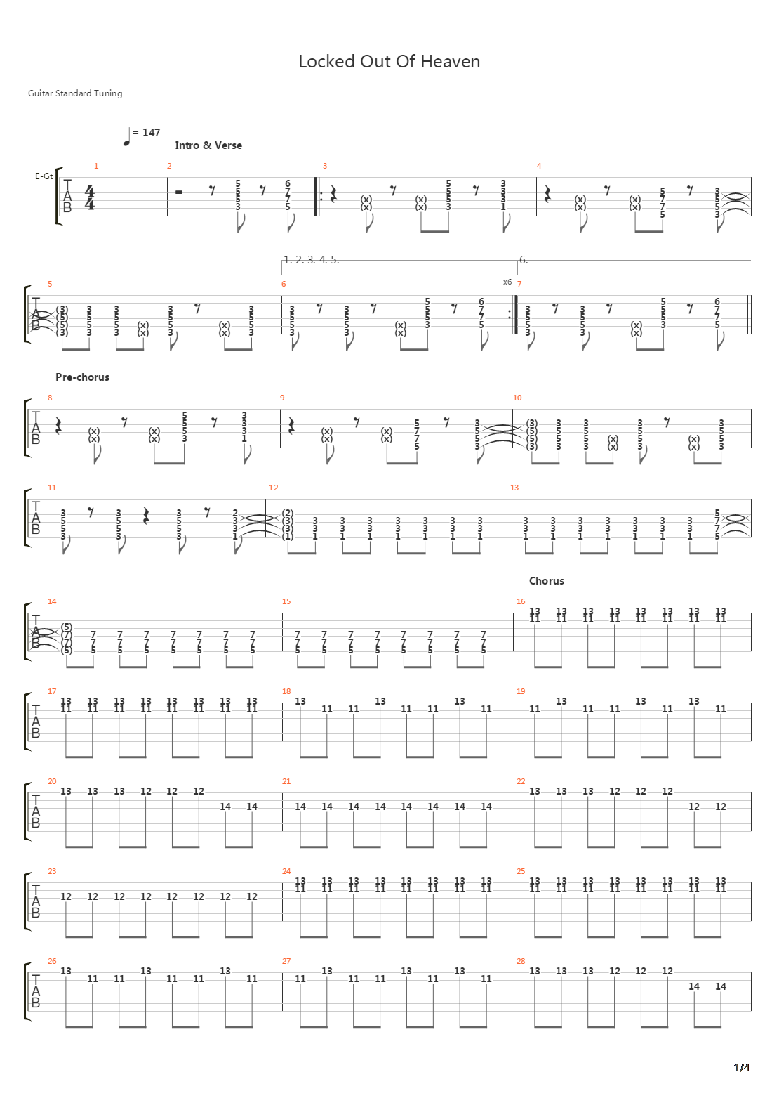 Locked Out Of Heaven吉他谱