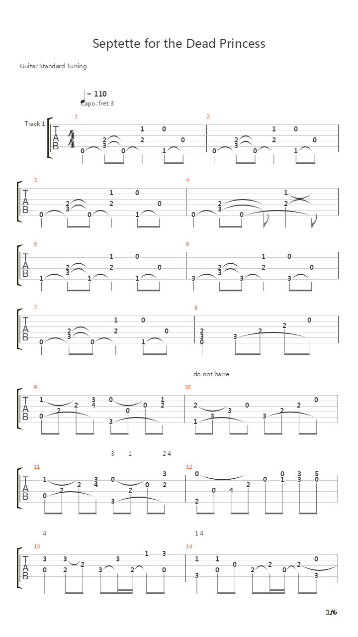 东方红魔乡 - Septette for the Dead Princess(亡き王女の為のセプテット)吉他谱