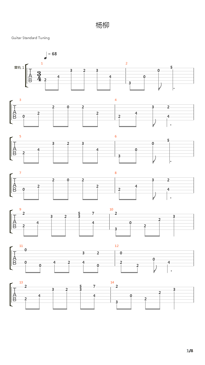 杨柳吉他谱