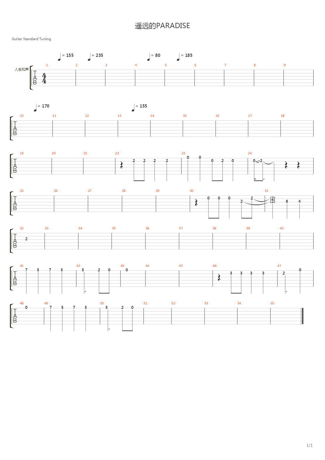 Paradise吉他谱