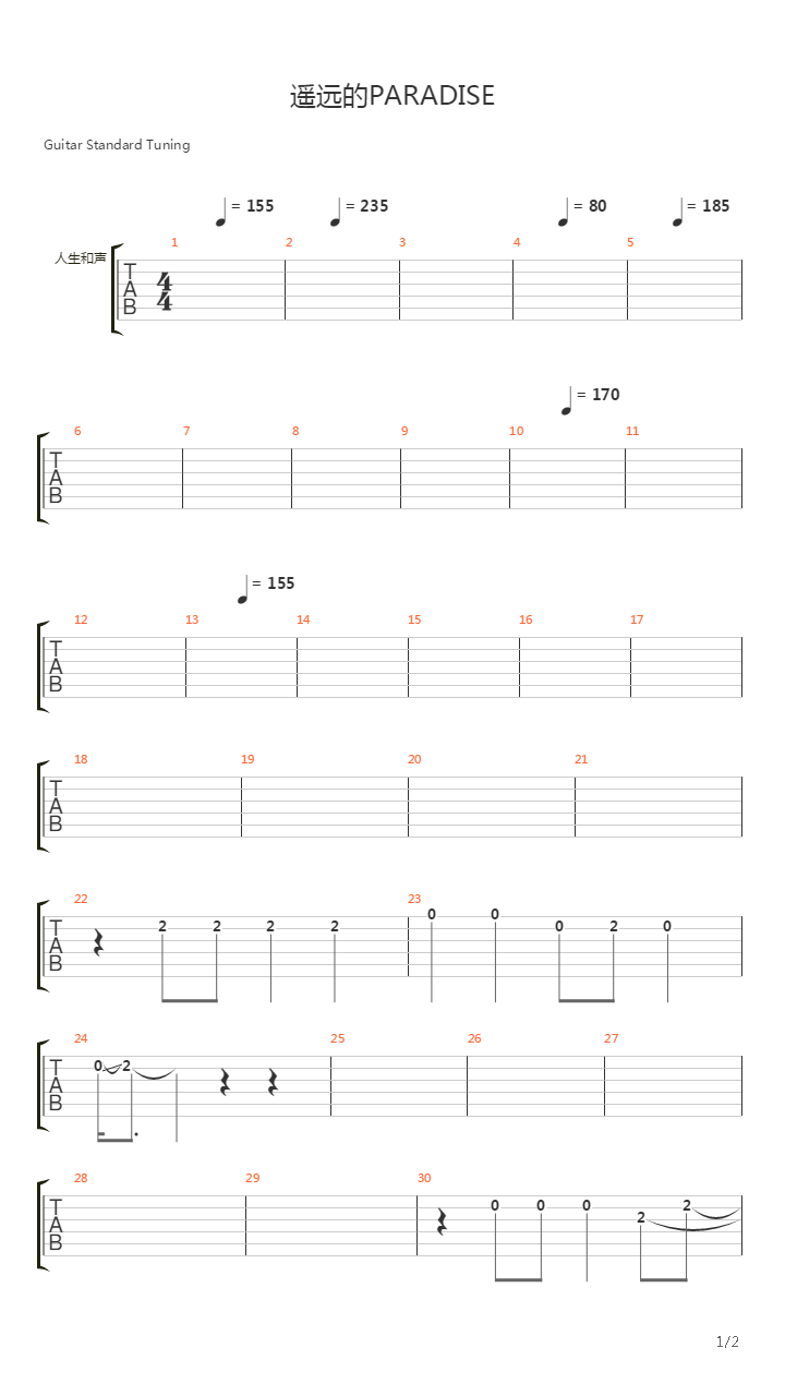 Paradise吉他谱