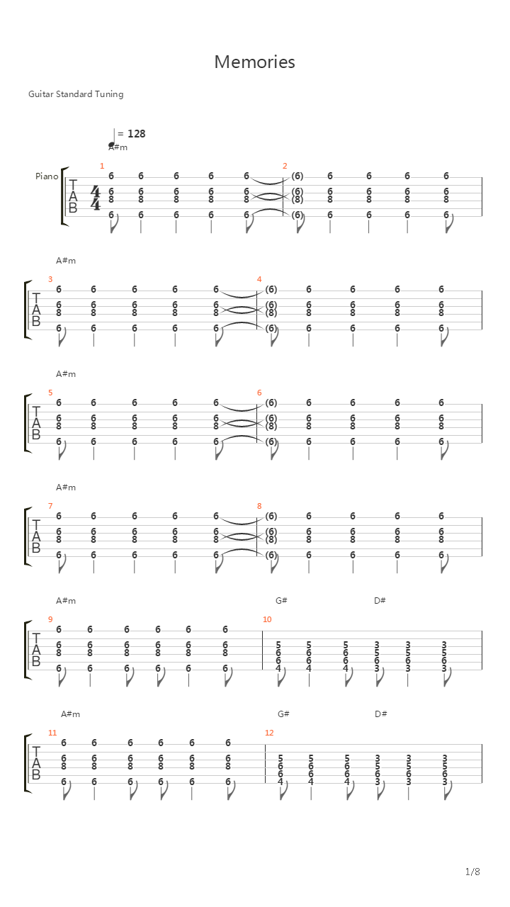Memories吉他谱