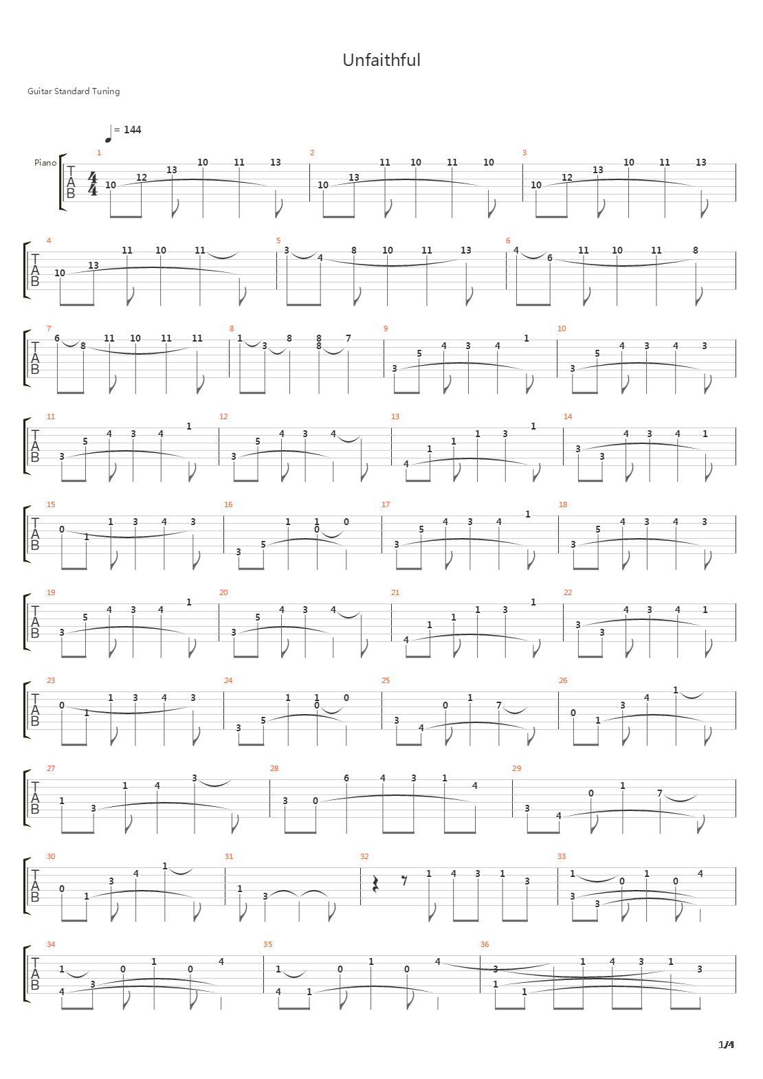 Unfaithful吉他谱