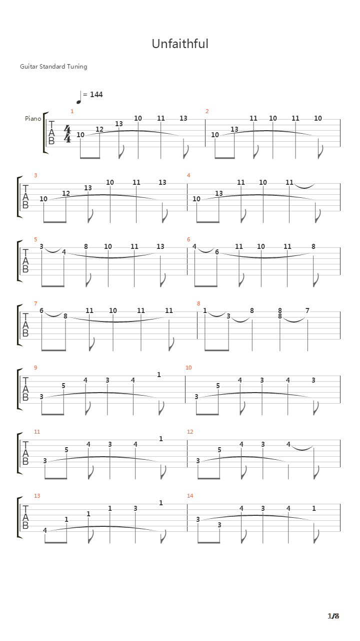 Unfaithful吉他谱