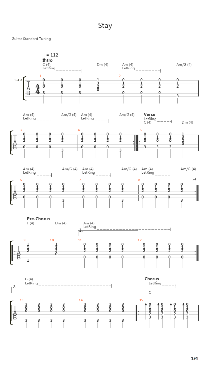 Stay吉他谱