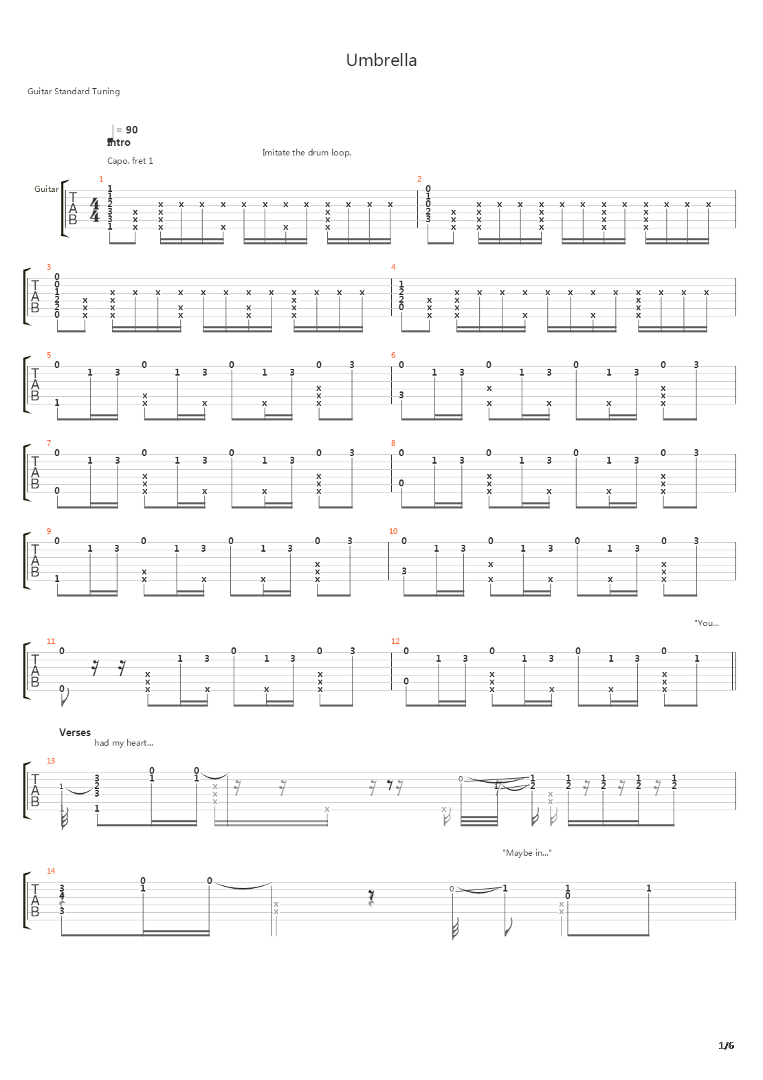 Umbrella吉他谱