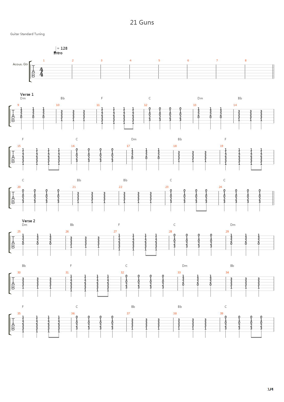 21 Guns吉他谱