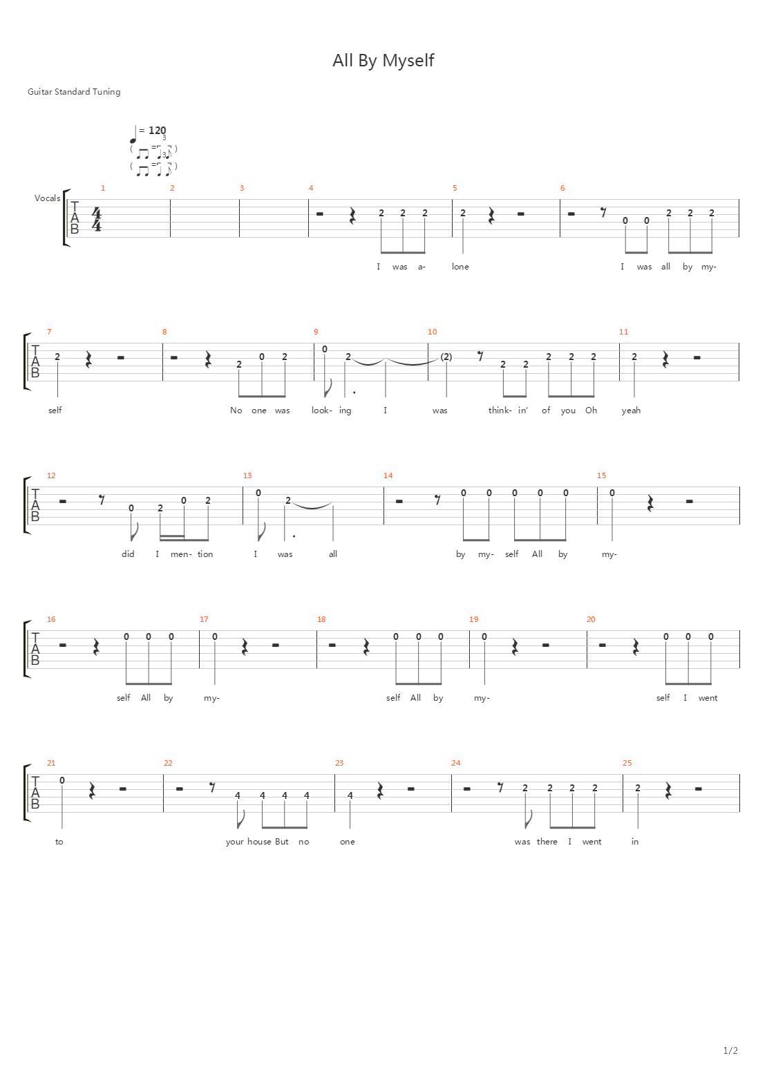 All By Myself吉他谱