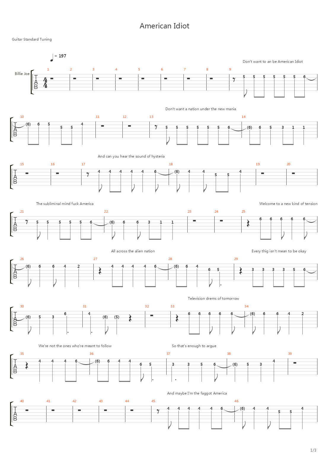 American Idiot吉他谱