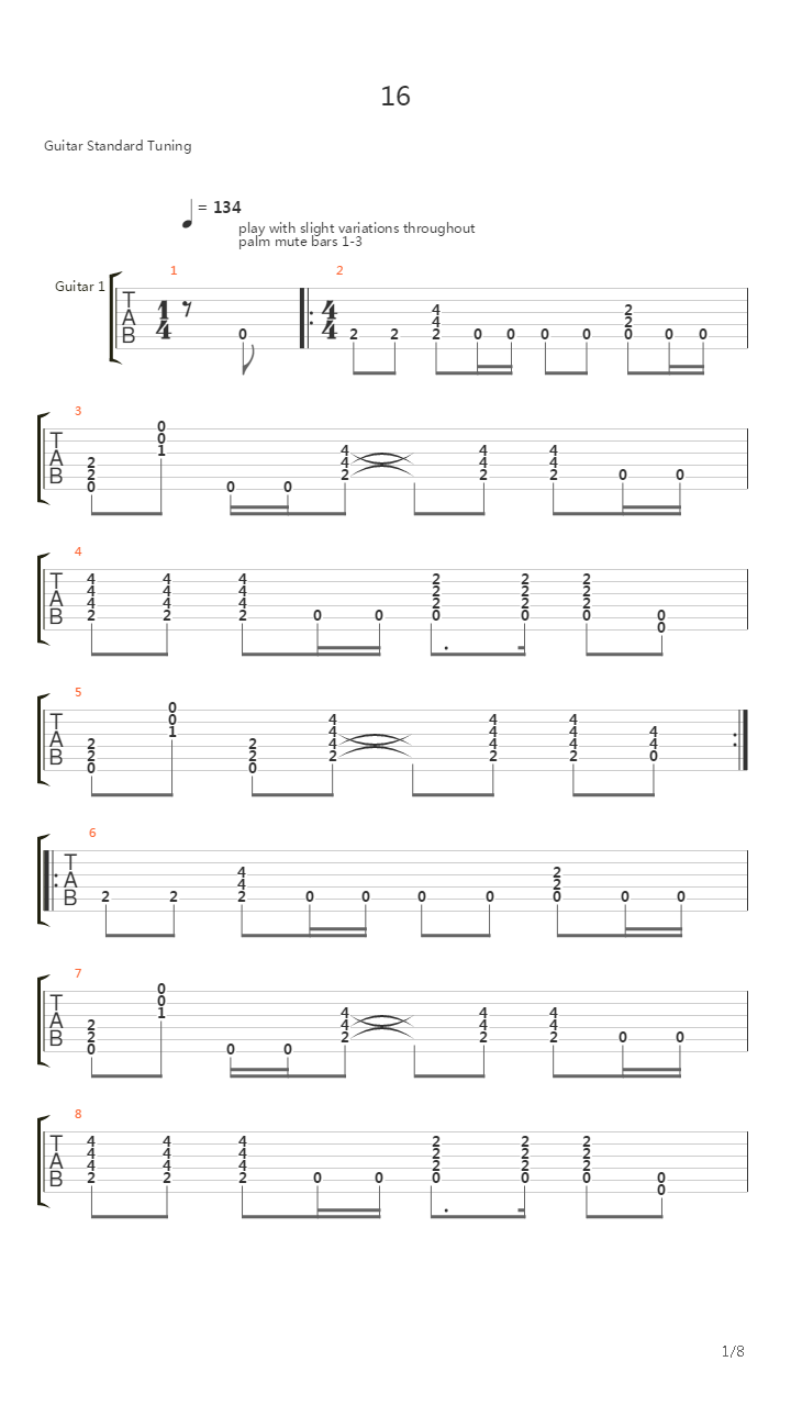 16吉他谱