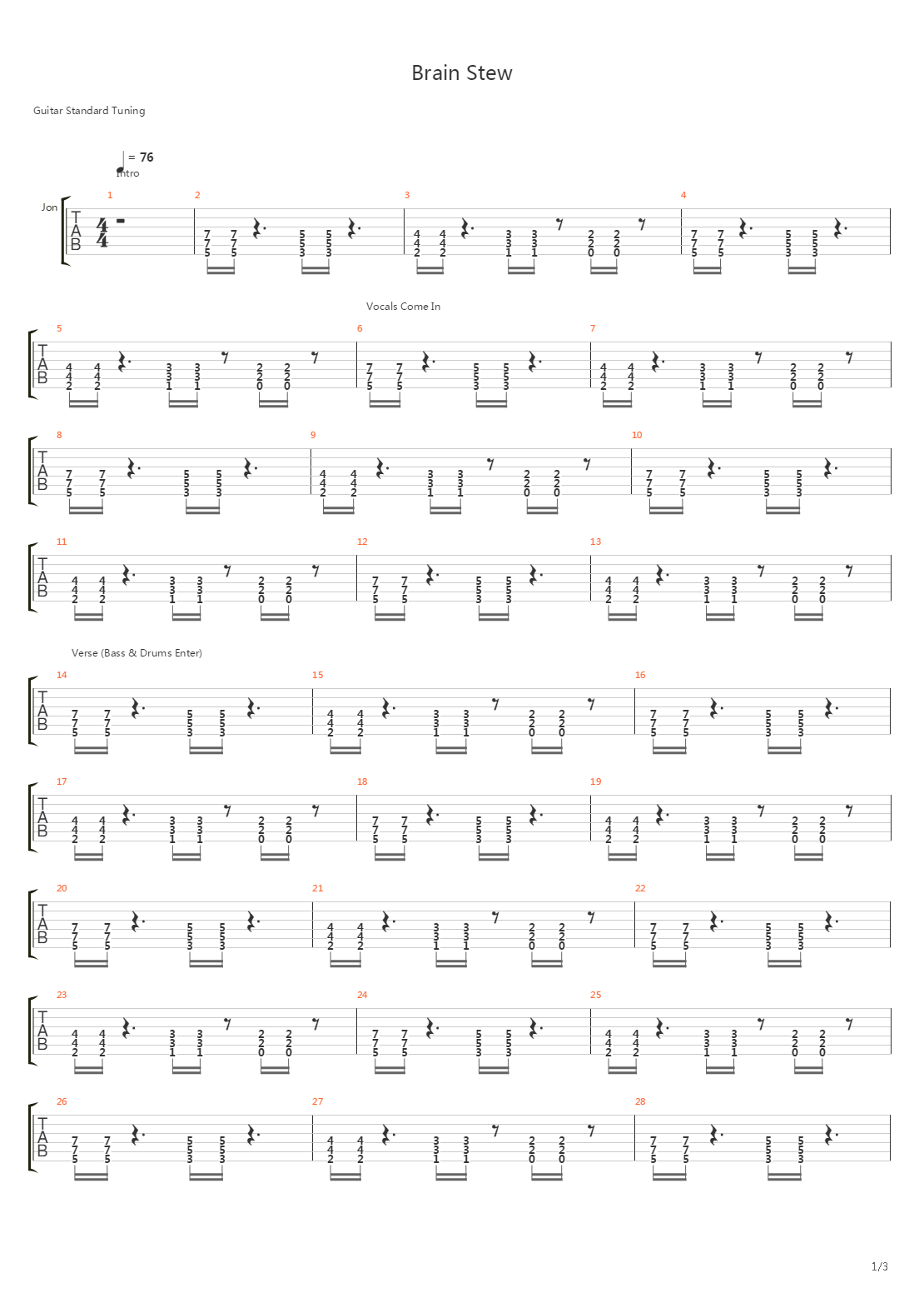 Brain Stew吉他谱