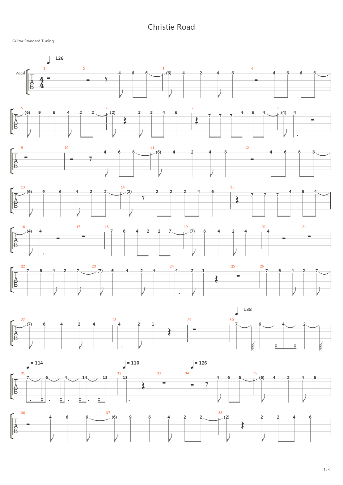 Christie Road吉他谱