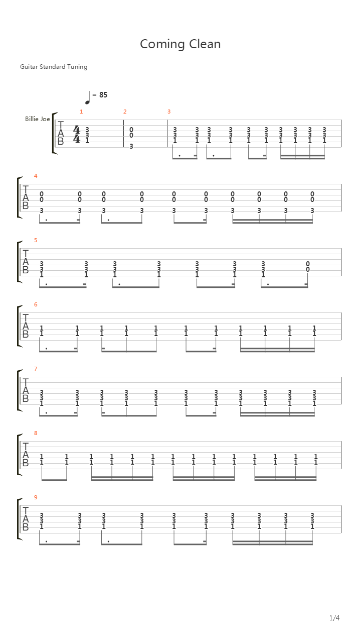 Coming Clean吉他谱