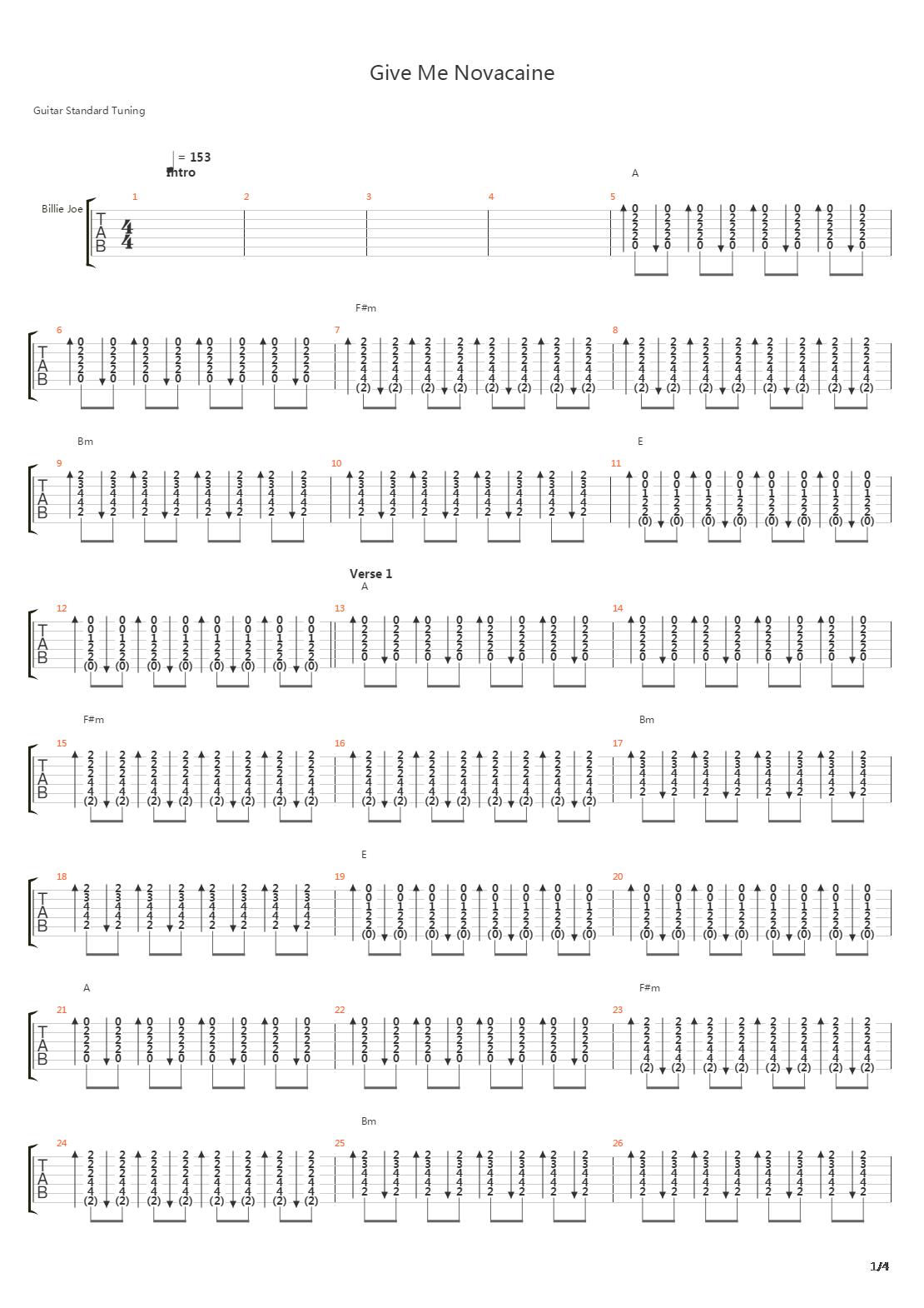 Give Me Novacaine吉他谱