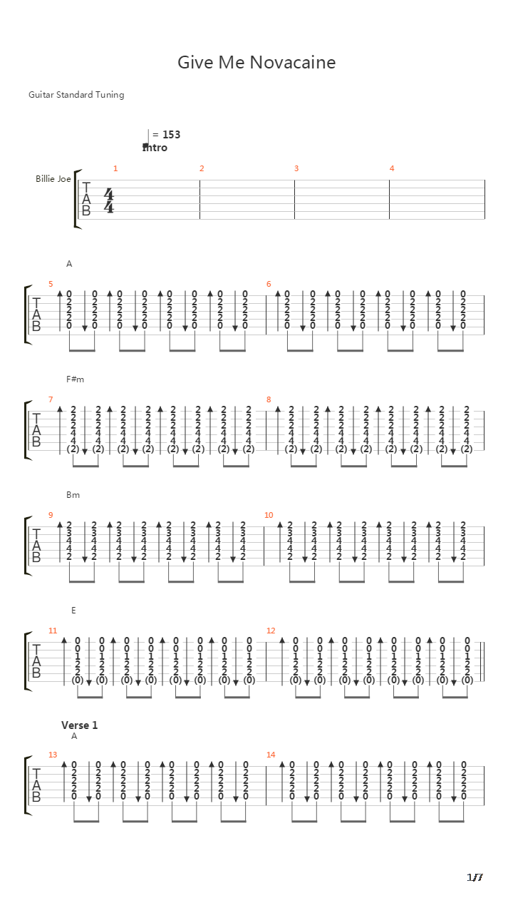Give Me Novacaine吉他谱