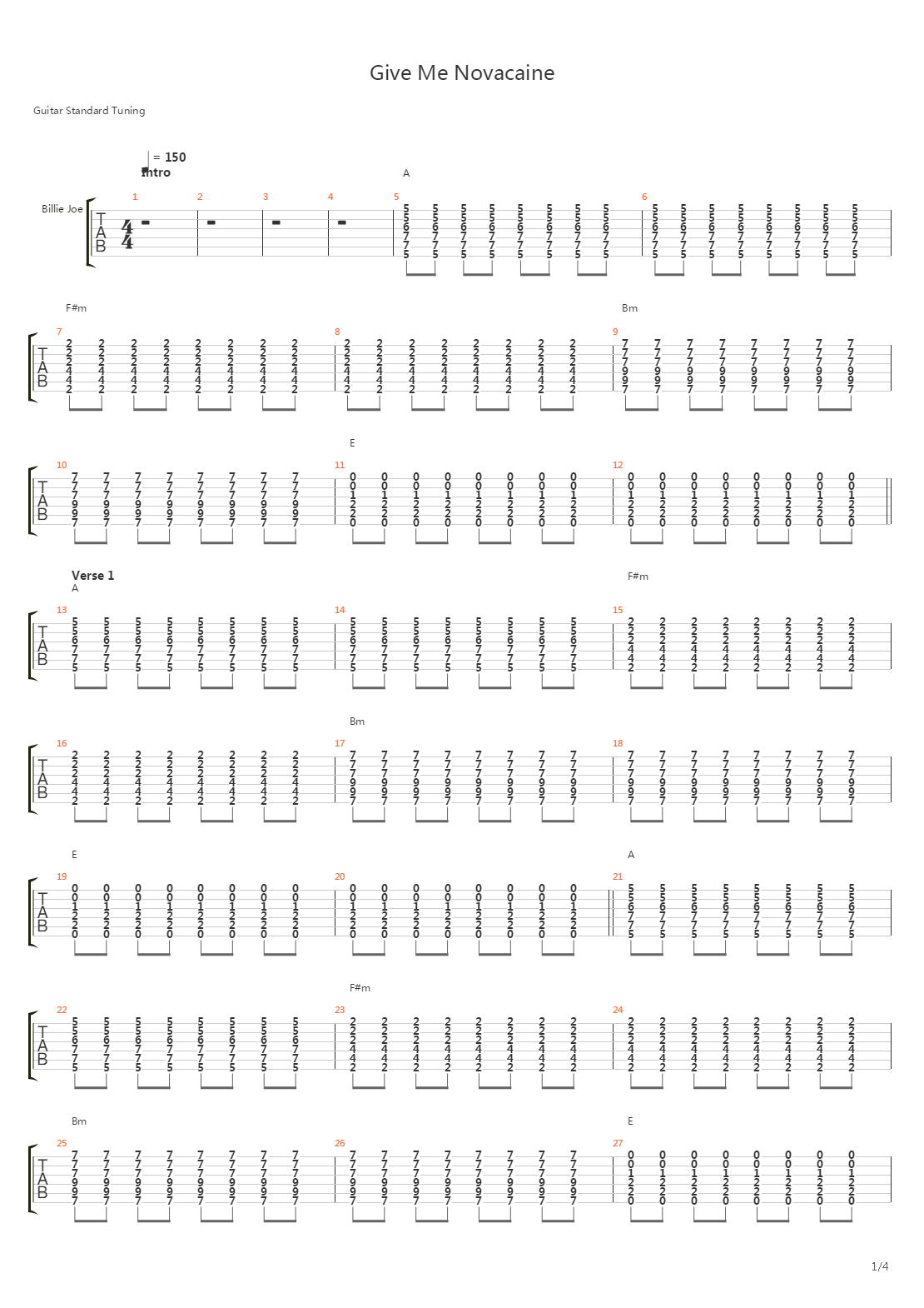 Give Me Novacaine吉他谱