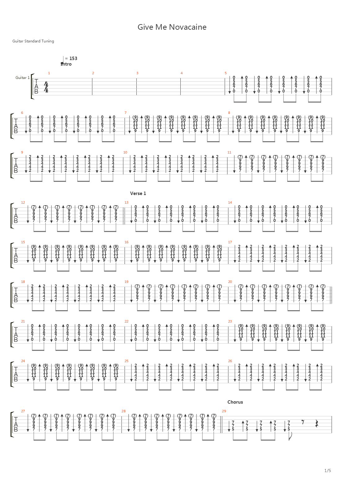 Give Me Novacaine吉他谱