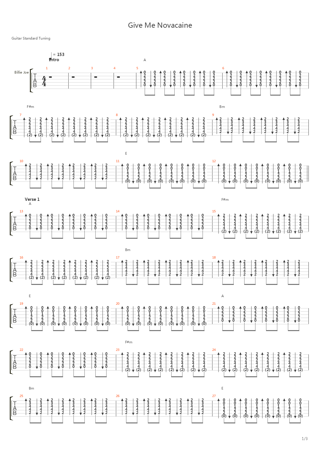 Give Me Novacaine吉他谱