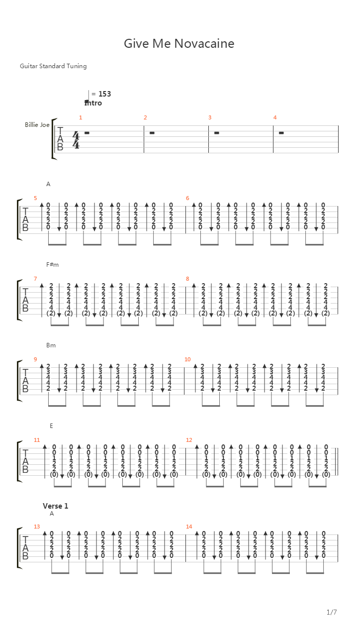 Give Me Novacaine吉他谱