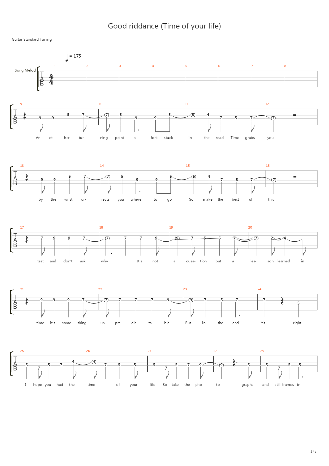Good Riddance Time Of Your Life吉他谱