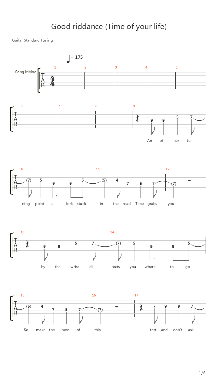 Good Riddance Time Of Your Life吉他谱