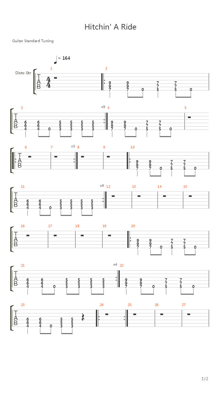 Hitchin A Ride吉他谱