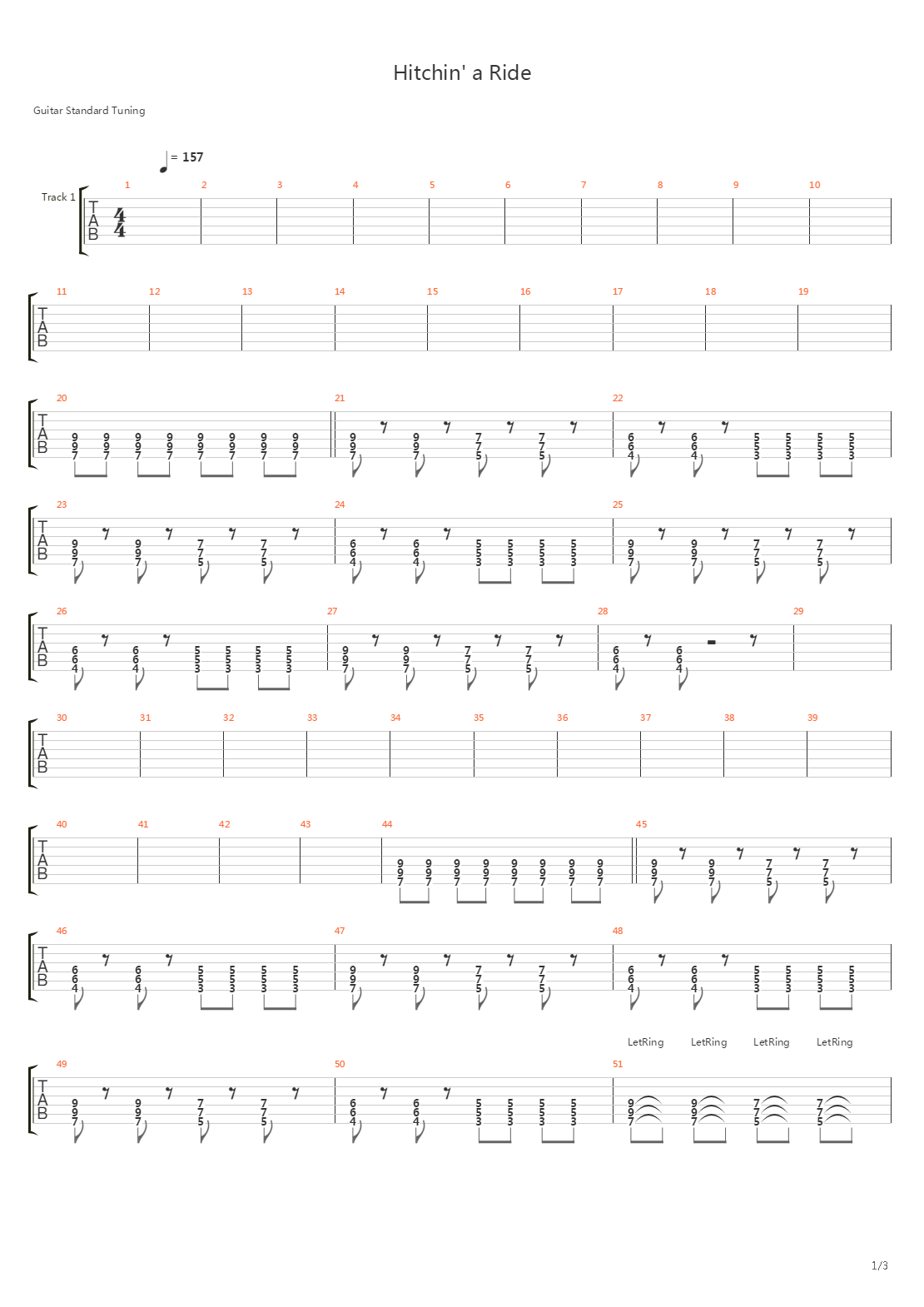 Hitchin A Ride吉他谱