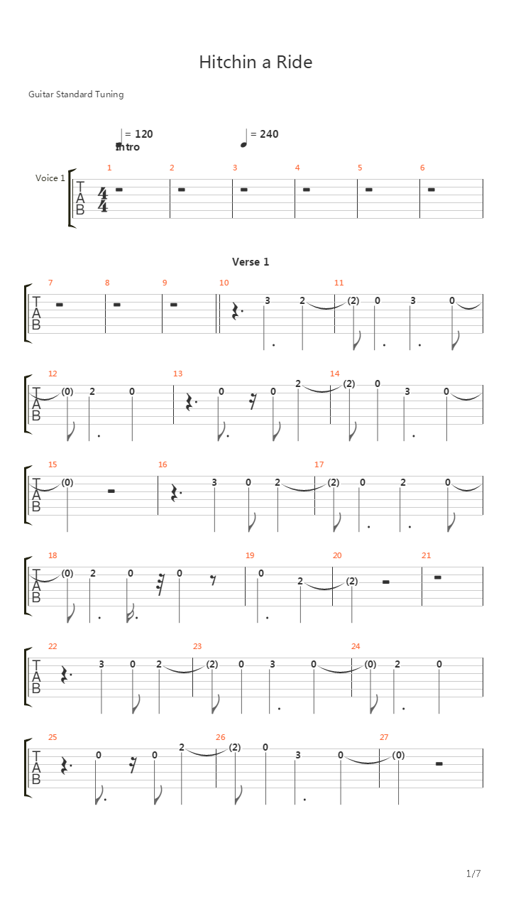 Hitchin A Ride吉他谱