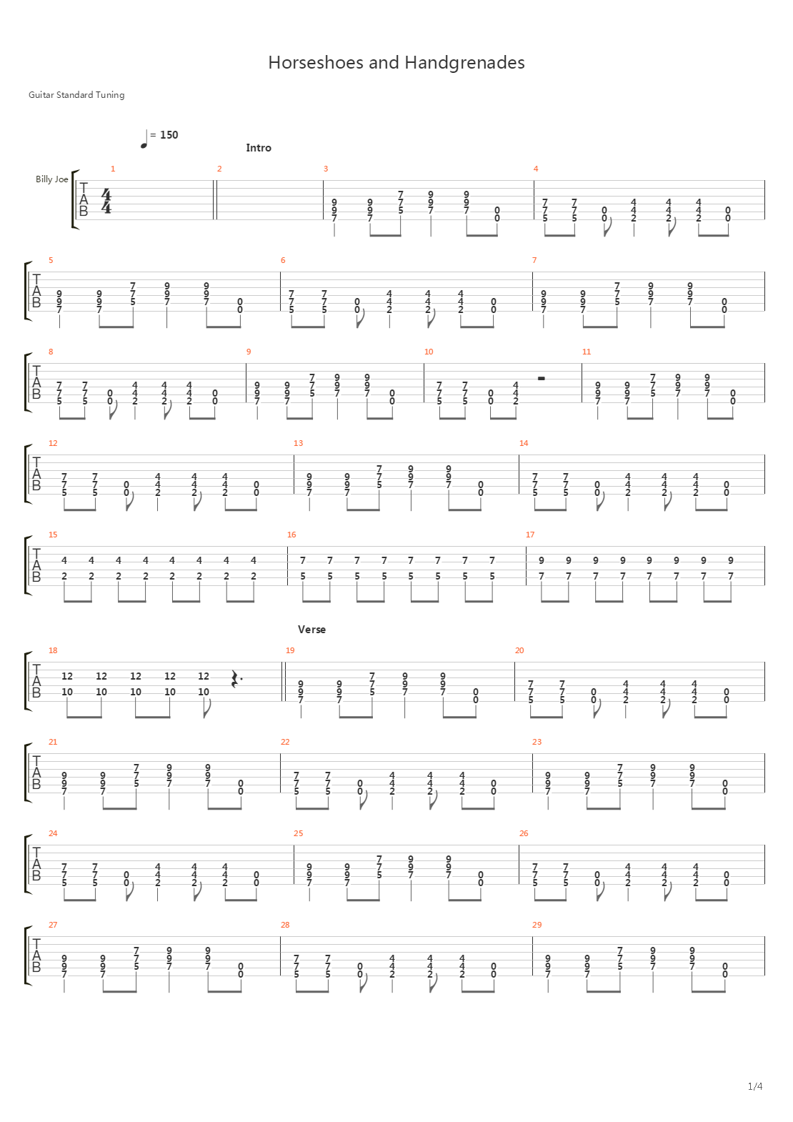 Horseshoes And Handgrenades吉他谱