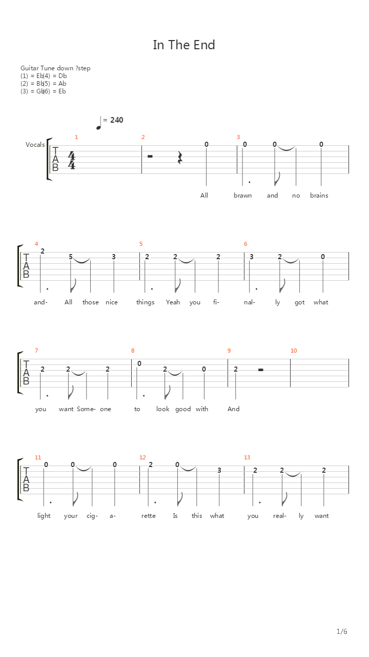 In The End吉他谱