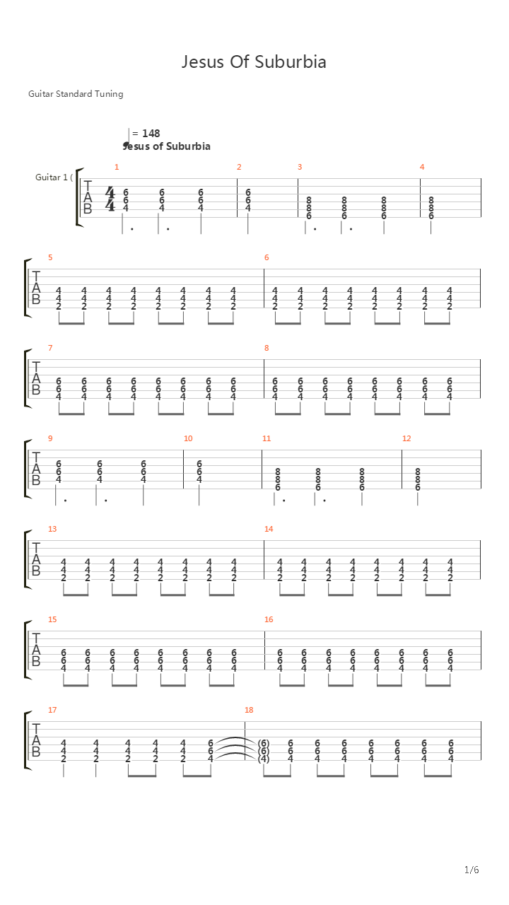 Jesus Of Suburbia吉他谱