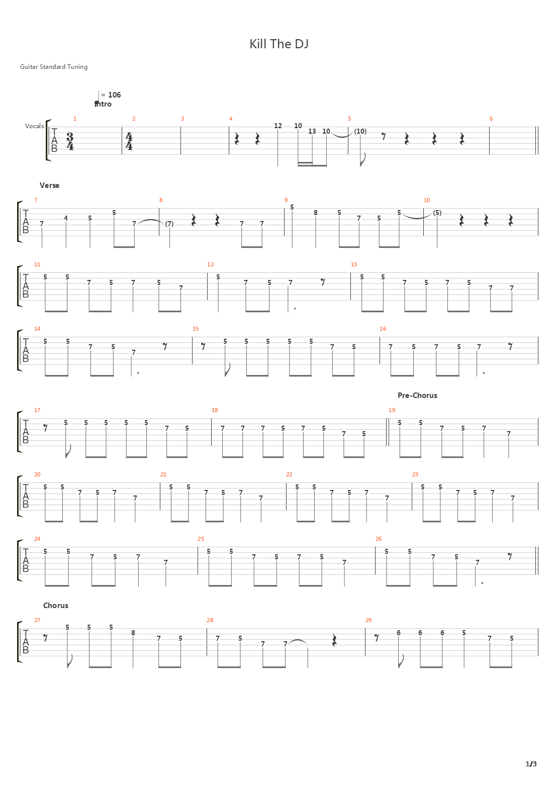 Kill The Dj吉他谱