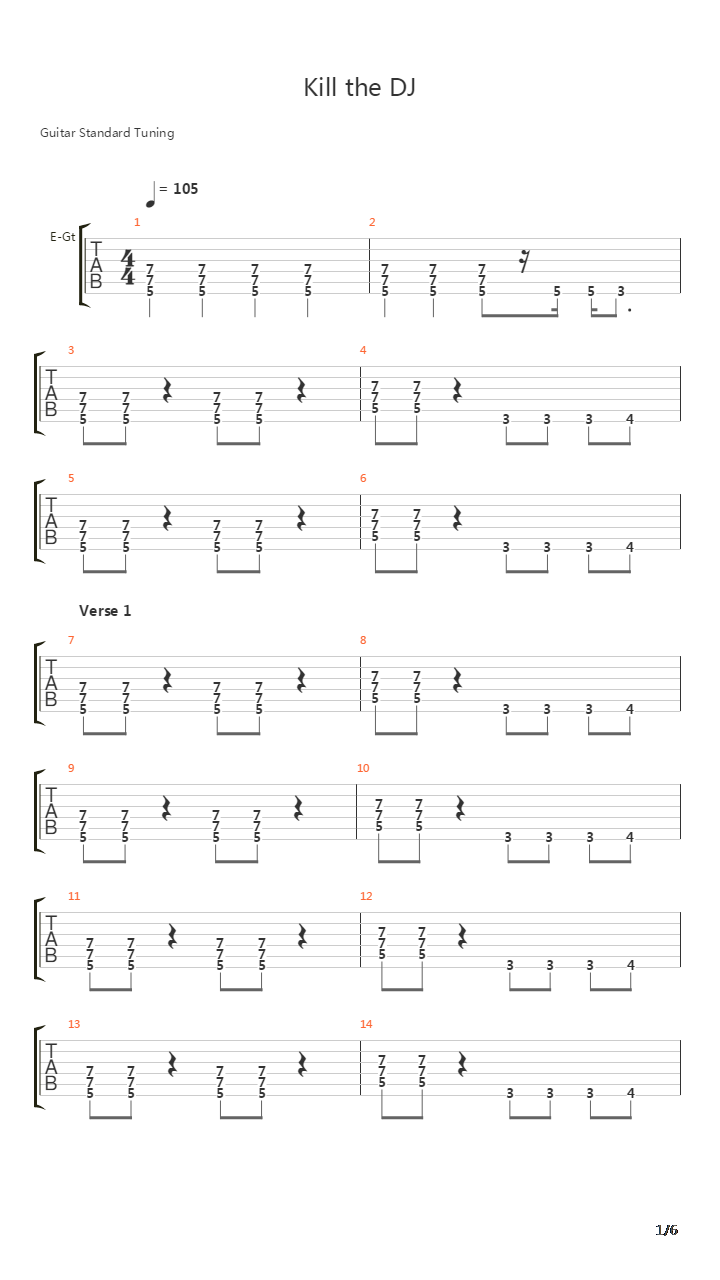 Kill The Dj吉他谱