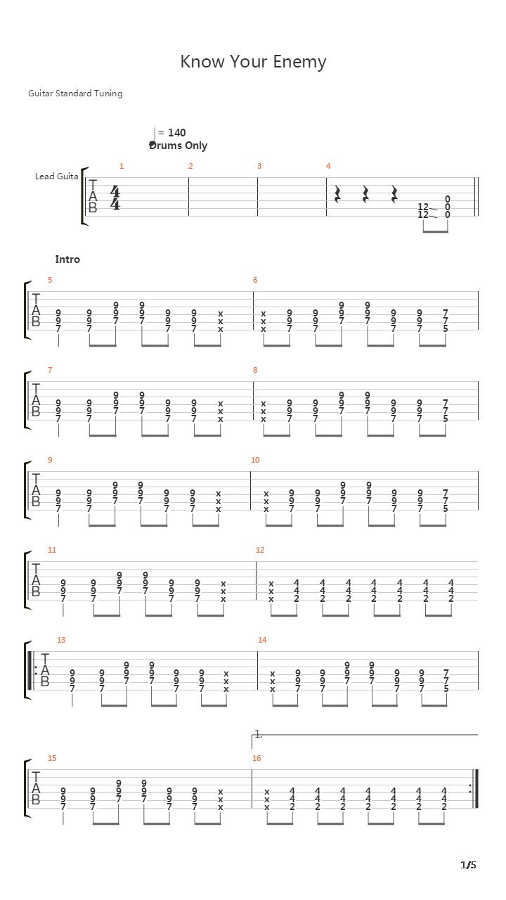 Know Your Enemy吉他谱