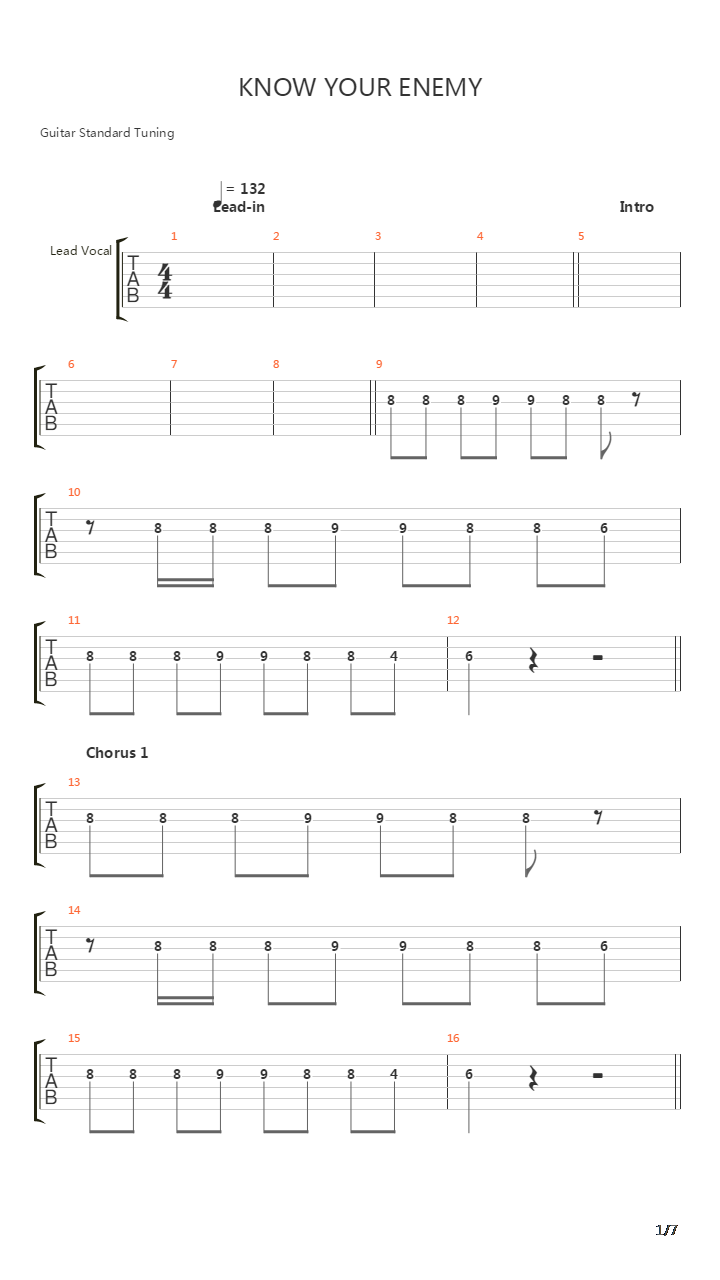 Know Your Enemy吉他谱