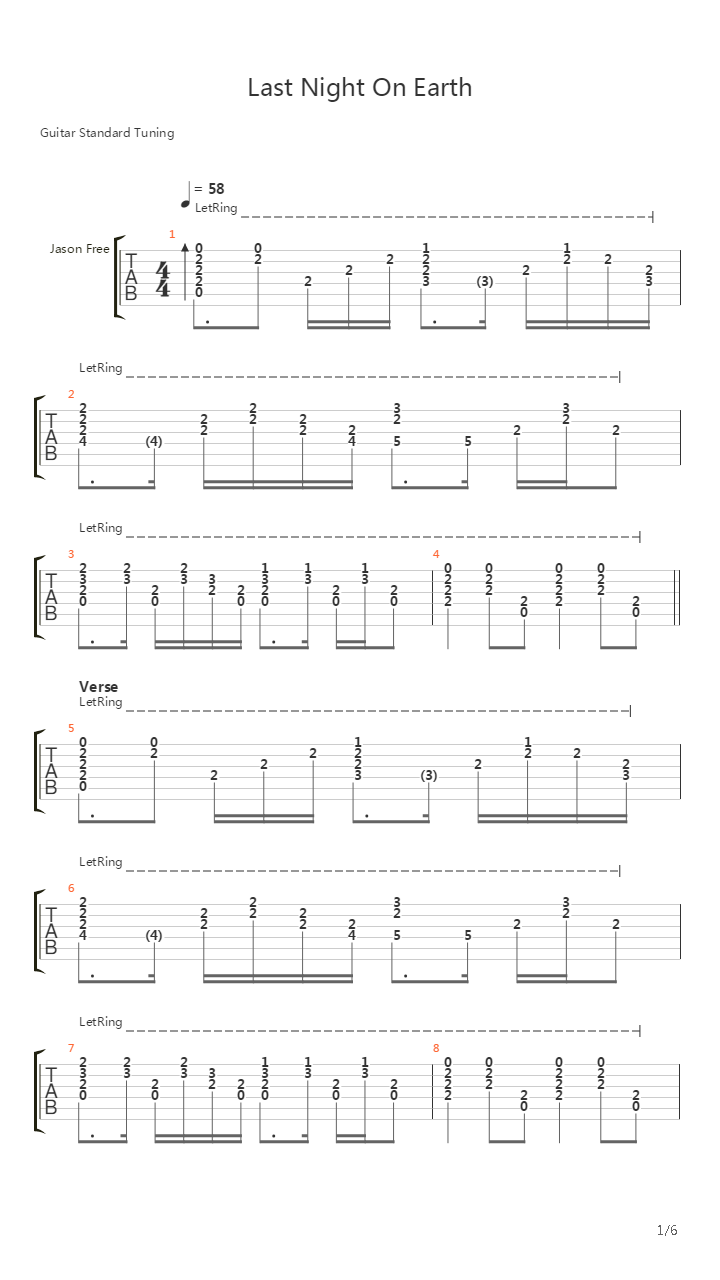 Last Night On Earth吉他谱