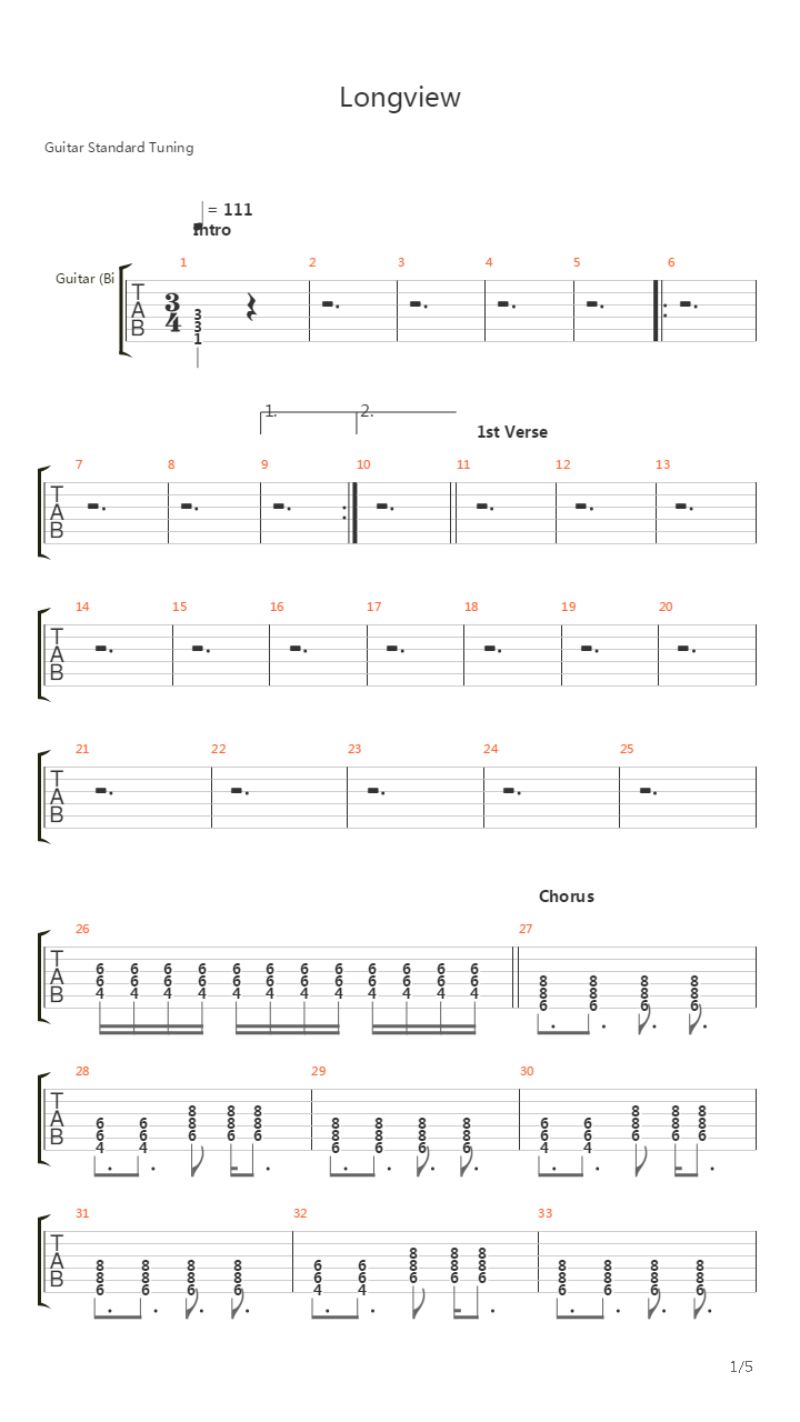 Longview吉他谱