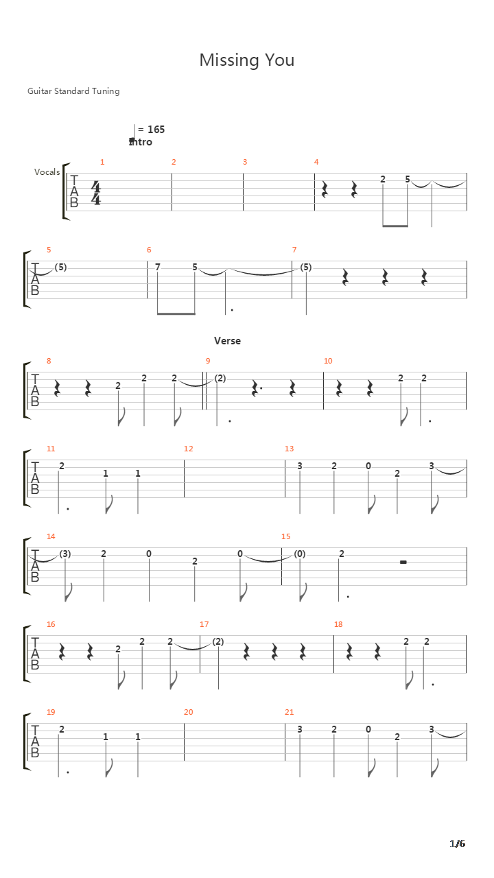 Missing You吉他谱