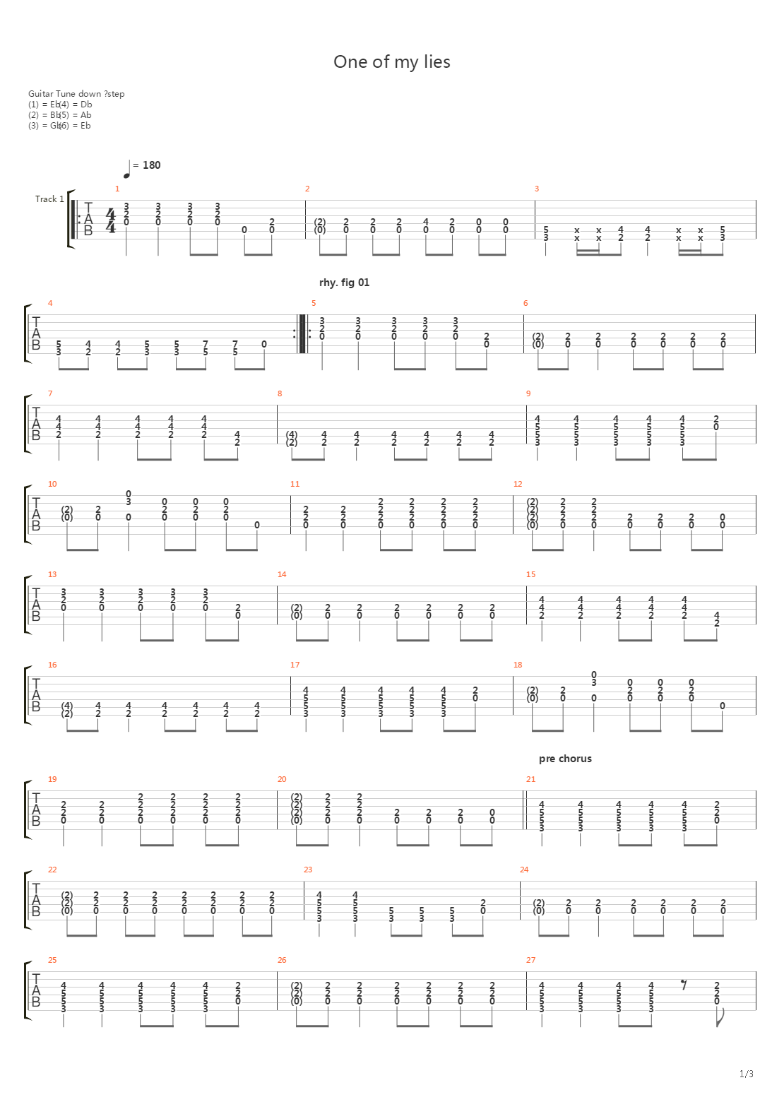 One Of My Lies吉他谱