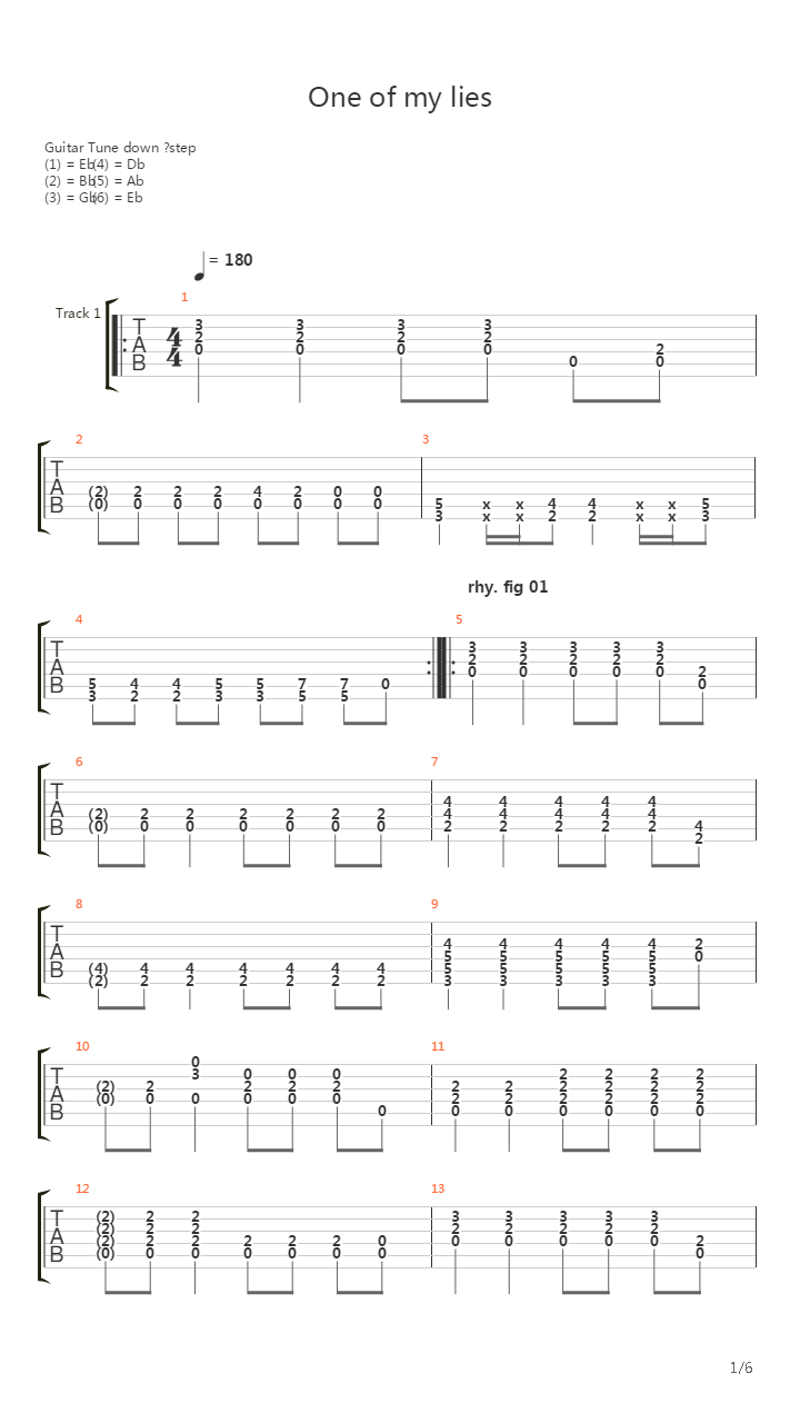 One Of My Lies吉他谱