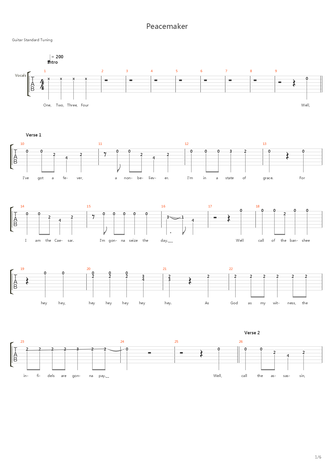 Peacemaker吉他谱
