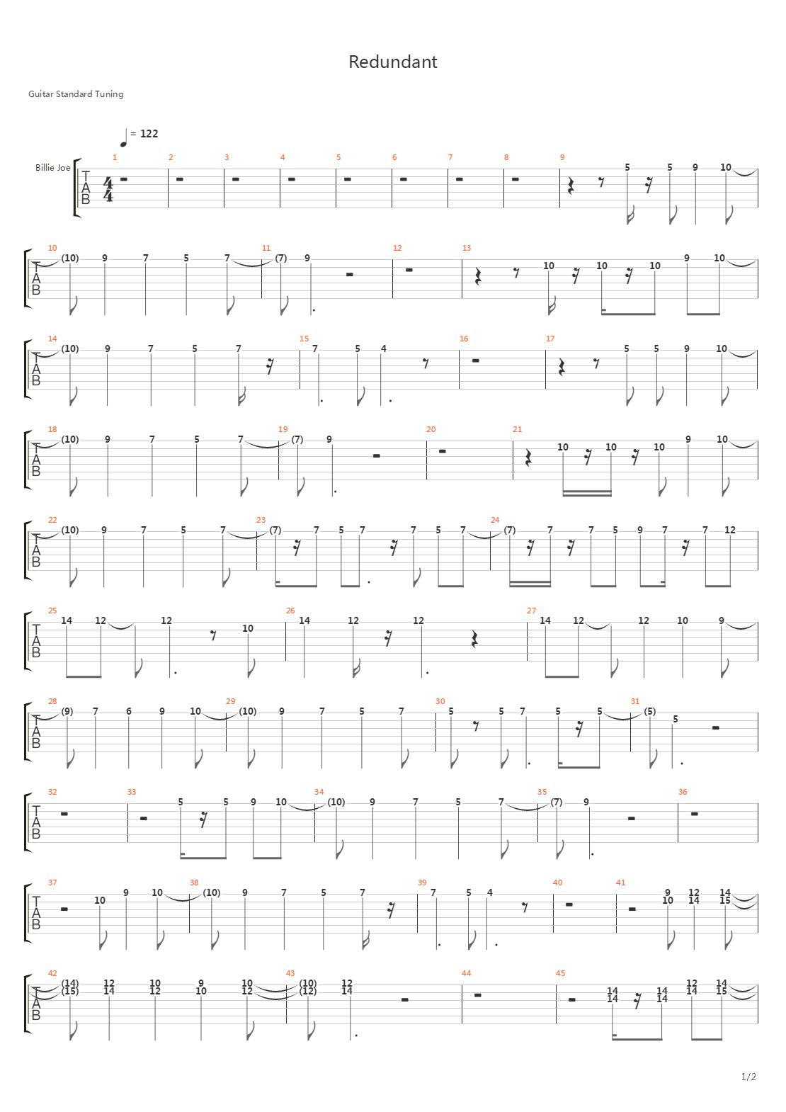 Redundant吉他谱