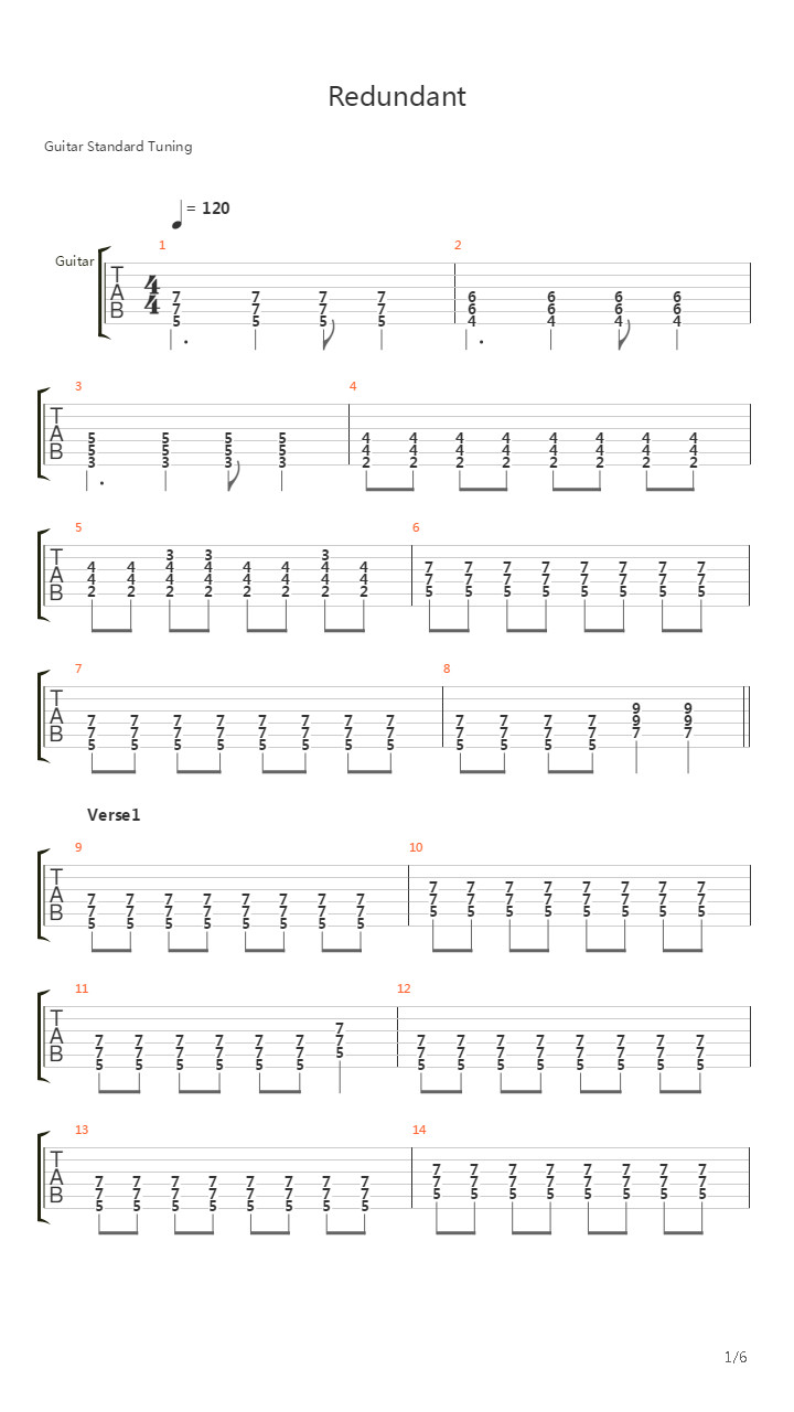 Redundant吉他谱