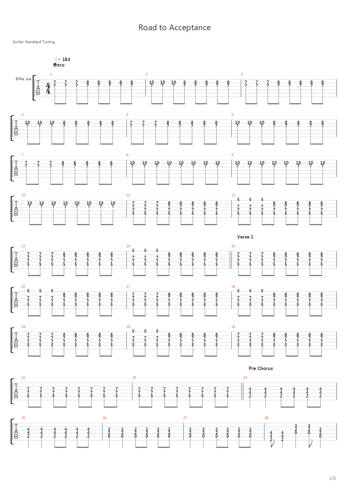 Road To Acceptance吉他谱