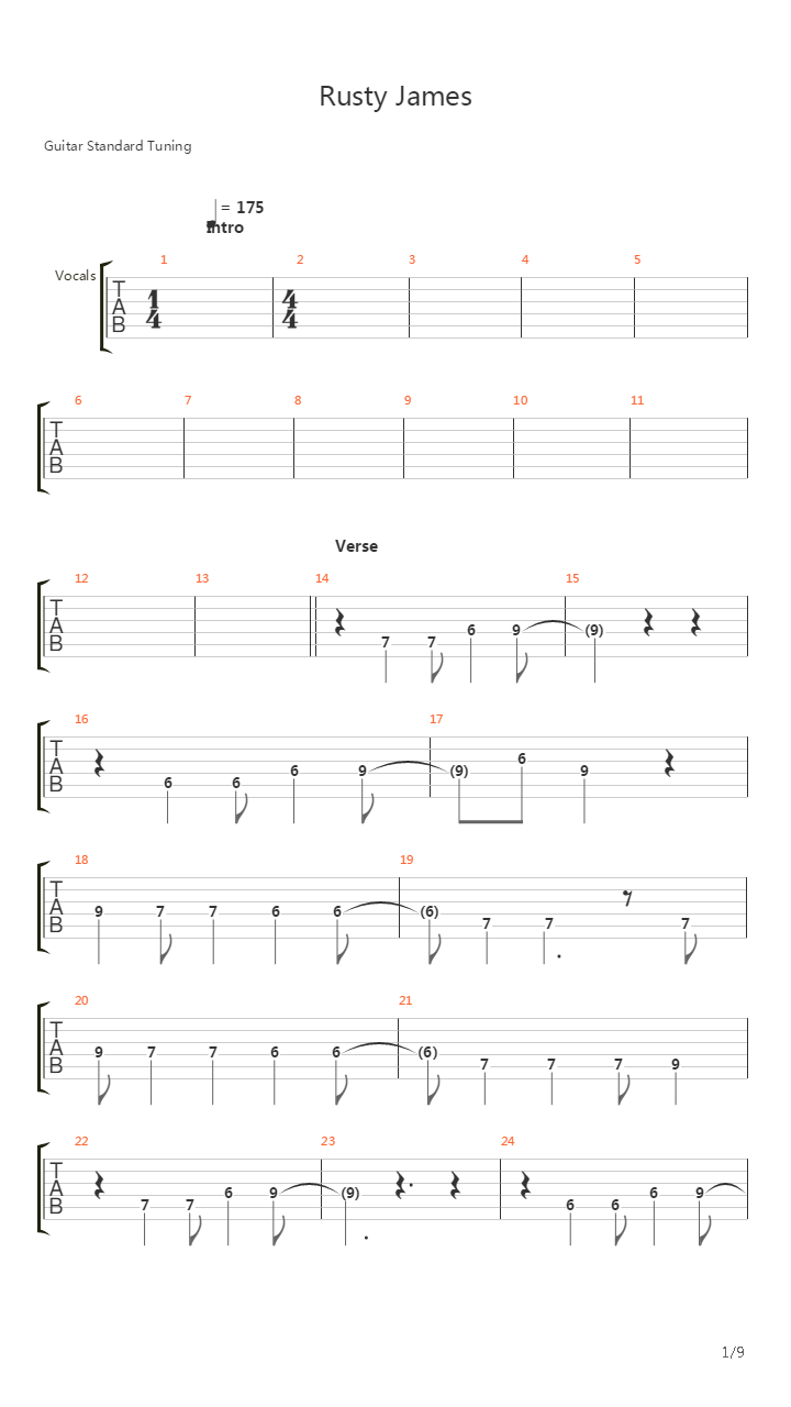 Rusty James吉他谱